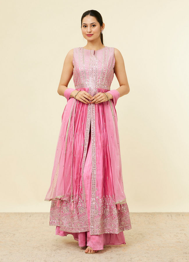 alt message - Mohey Women Pink Sequinned Palazzo Suit image number 0