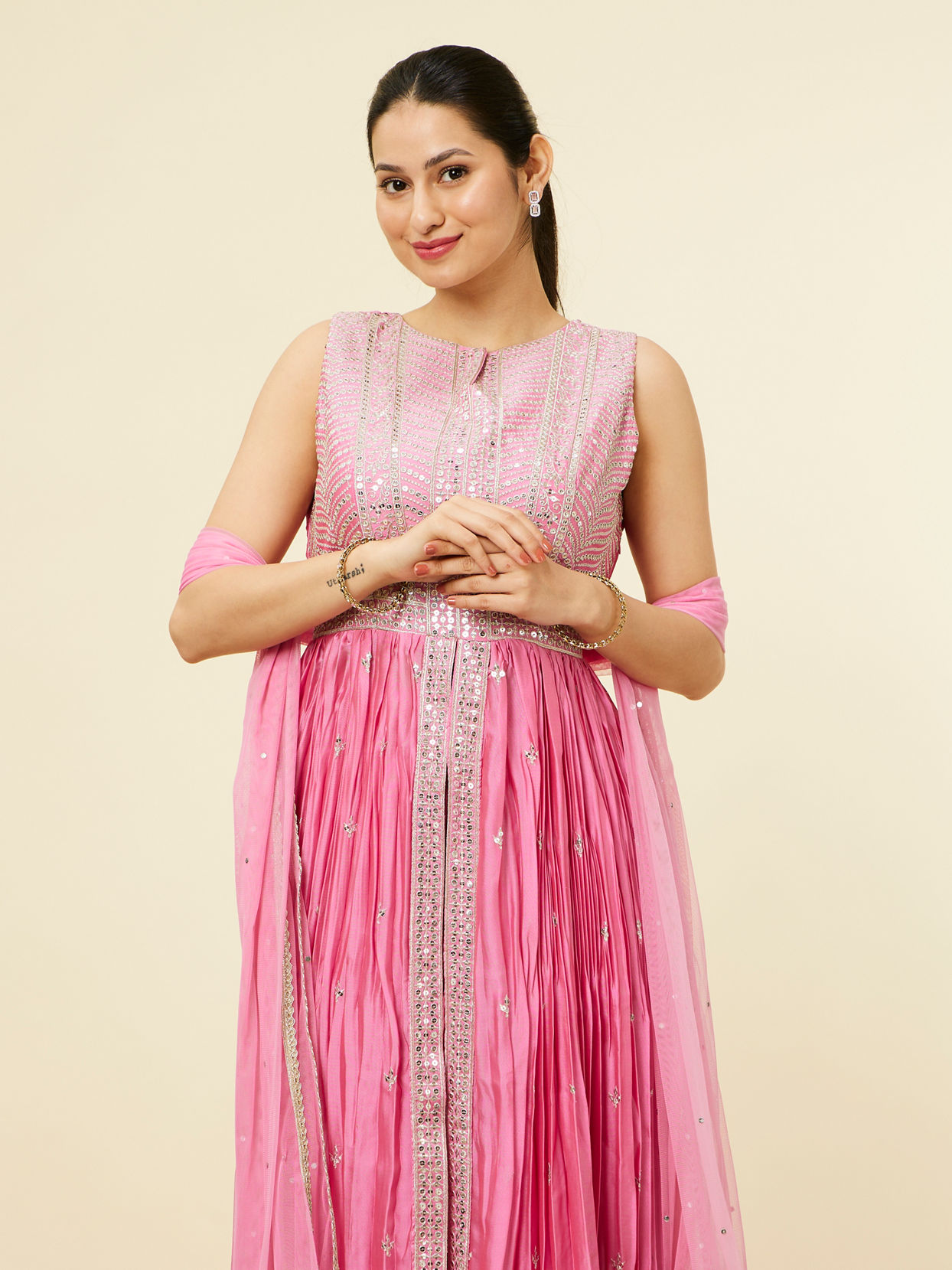 Mohey Women Pink Sequinned Anarkali Suit