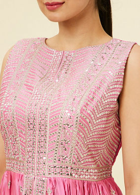 alt message - Mohey Women Pink Sequinned Palazzo Suit image number 2
