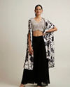 Black Botanical Printed Sequined Indo Western