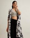 Mohey Women Black Botanical Printed Sequined Indo Western
