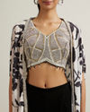 Mohey Women Black Botanical Printed Sequined Indo Western
