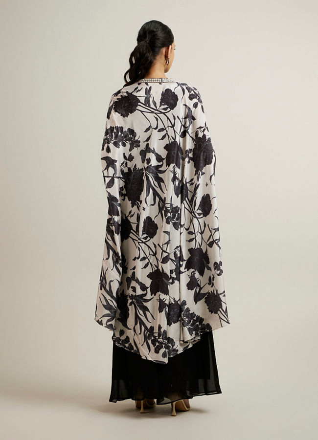 Mohey Women Black Botanical Printed Sequined Indo Western