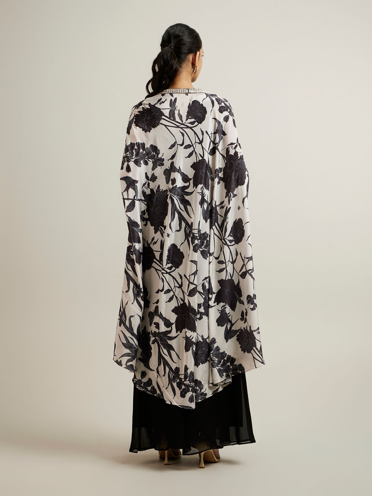 Mohey Women Black Botanical Printed Sequined Indo Western