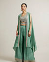 Mohey Women Sea Green Aari Embroidered Long Indo Western
