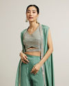 Mohey Women Sea Green Aari Embroidered Long Indo Western