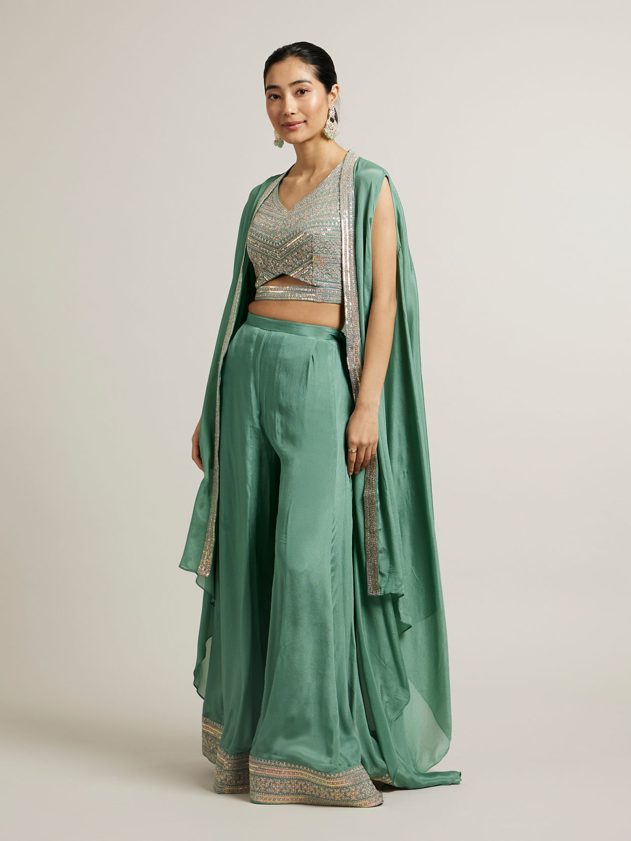 Mohey Women Sea Green Aari Embroidered Long Suit