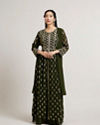 Mehandi Green Buta Embroidered Anarkali Suit Set with Sequin Highlights