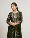 Mohey Women Mehandi Green Buta Embroidered Anarkali Suit Set with Sequin Highlights