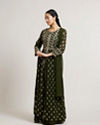 Mohey Women Mehandi Green Buta Embroidered Anarkali Suit Set with Sequin Highlights