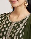 Mohey Women Mehandi Green Buta Embroidered Anarkali Suit Set with Sequin Highlights