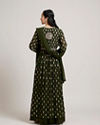 Mohey Women Mehandi Green Buta Embroidered Anarkali Suit Set with Sequin Highlights