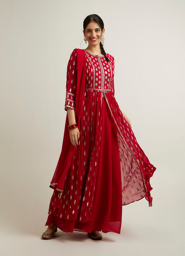 Mohey Women Rani Pink Floral Buta Patterned Anarkali Suit