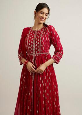 Mohey Women Rani Pink Floral Buta Patterned Anarkali Suit