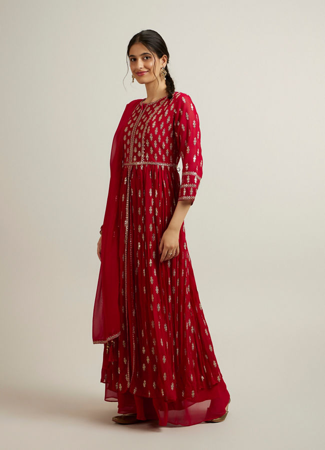 Mohey Women Rani Pink Floral Buta Patterned Anarkali Suit