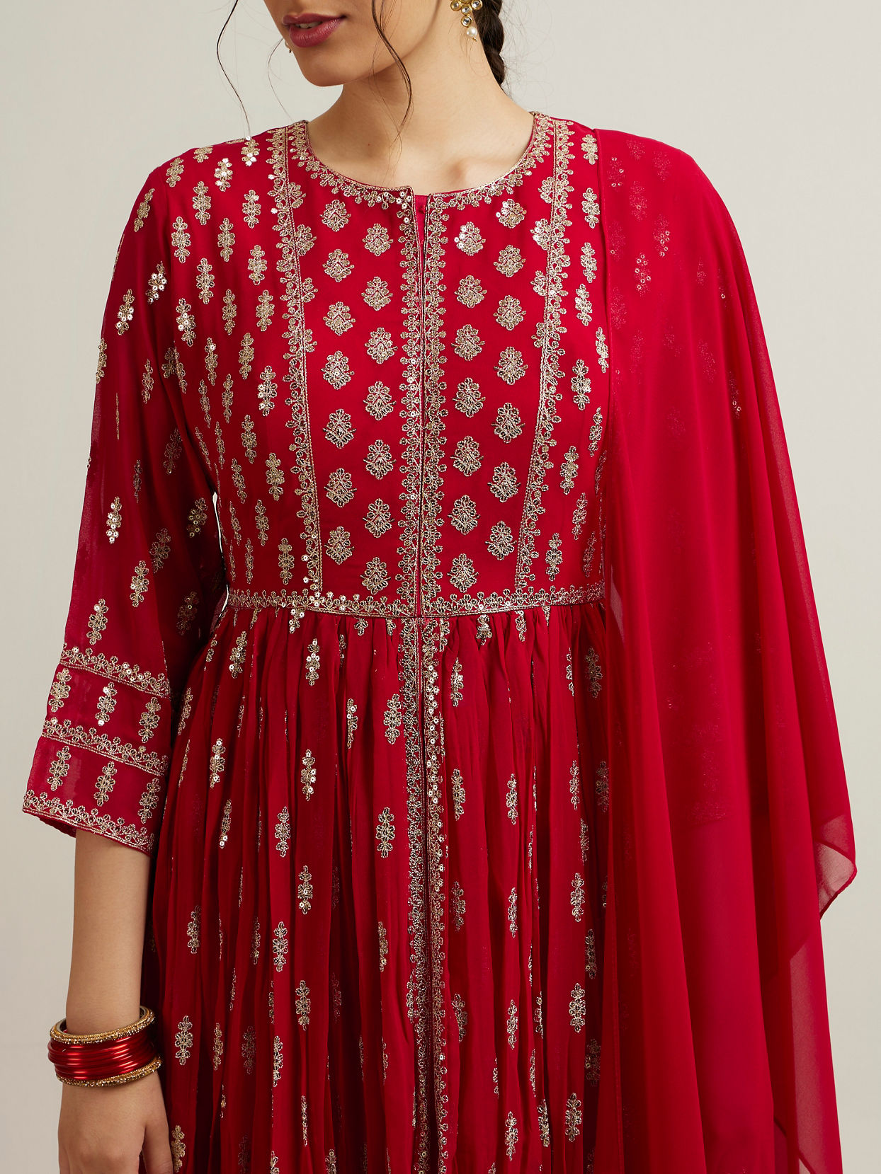 Mohey Women Rani Pink Floral Buta Patterned Anarkali Suit