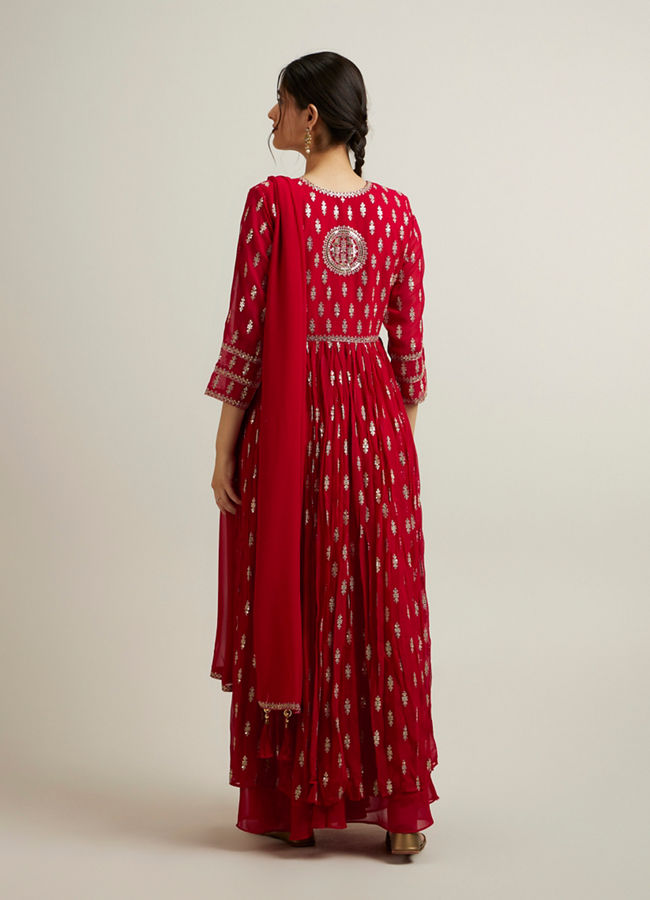 Mohey Women Rani Pink Floral Buta Patterned Anarkali Suit