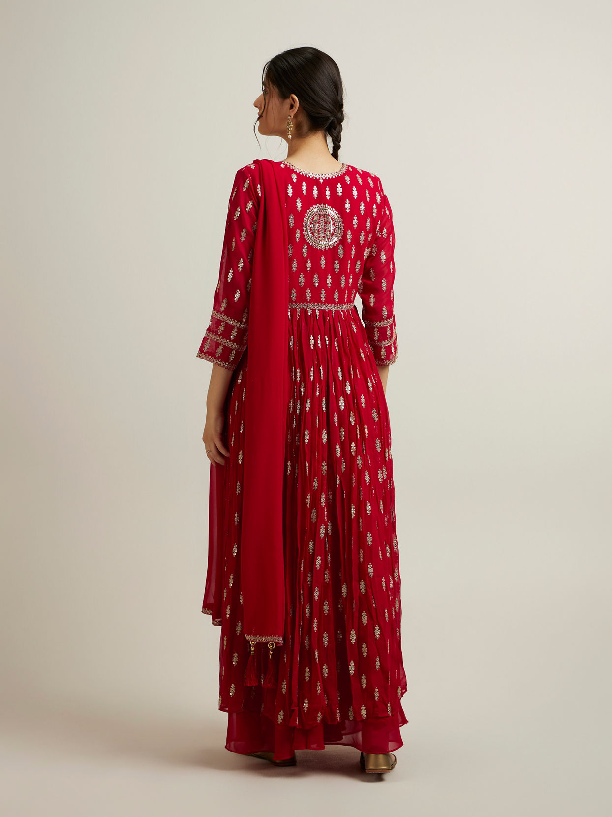 Mohey Women Rani Pink Floral Buta Patterned Anarkali Suit