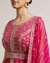 Mohey Women Rani Pink Bandhani Long Suit with Gota Patti Work