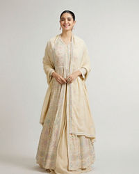 Mohey Women Dark Cream Leaf & Linear Patterned Anarkali Suit with Sequin Work