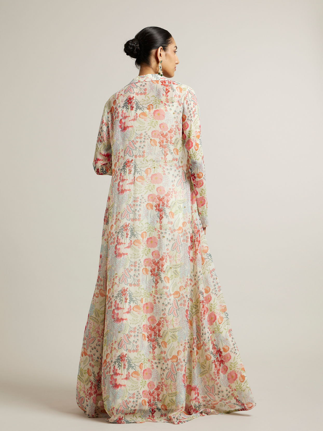 Mohey Women Soft Cream Floral Print Crop Top Lehenga with Mirror Work