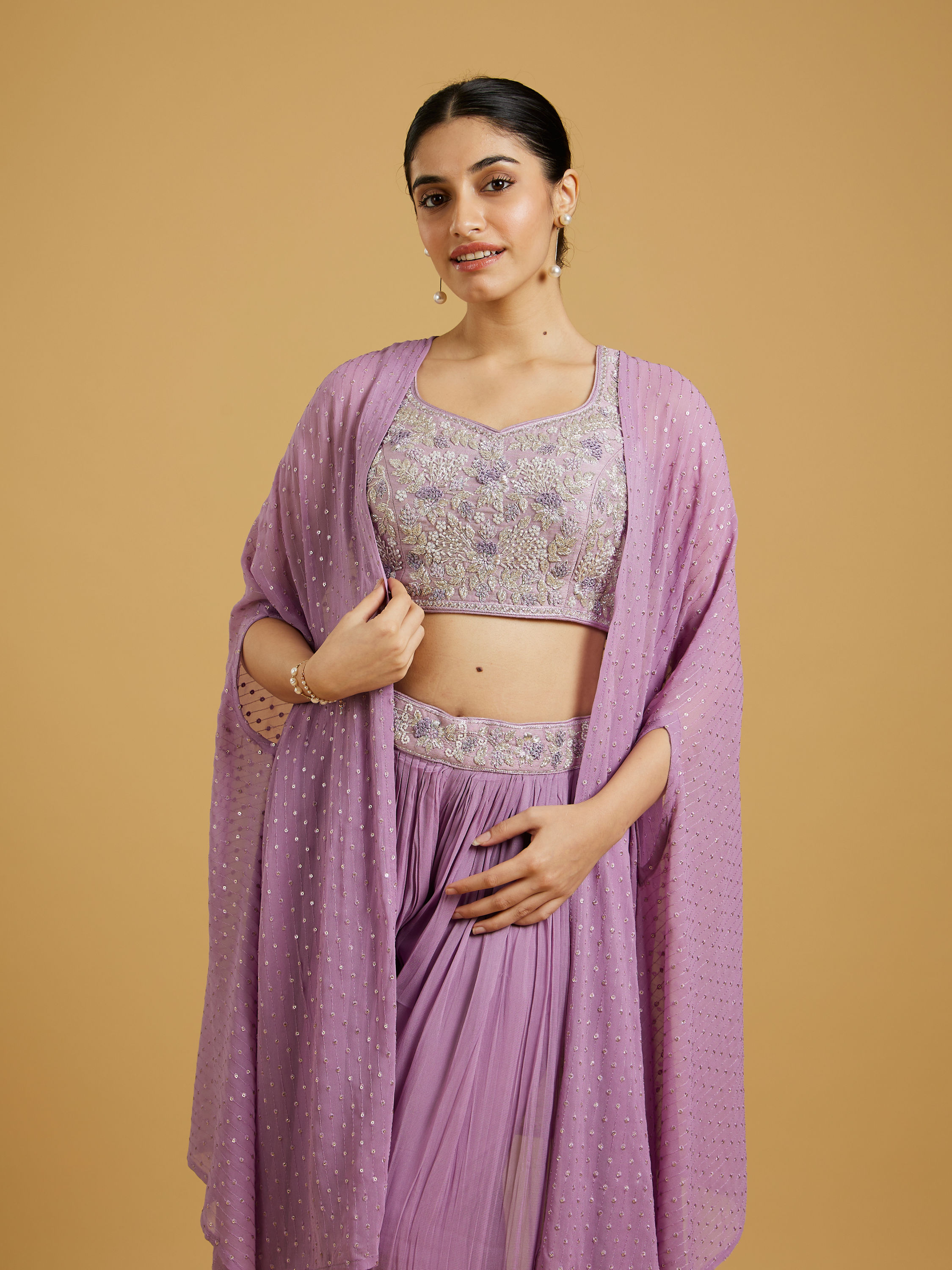 Mohey Women Regal Purple Georgette Indo Western