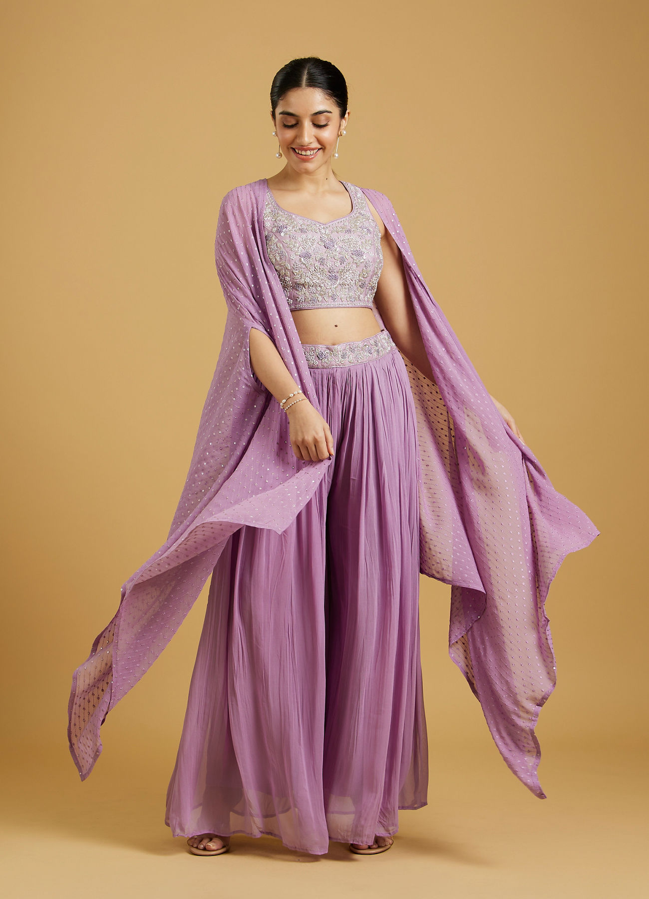 Mohey Women Regal Purple Georgette Indo Western