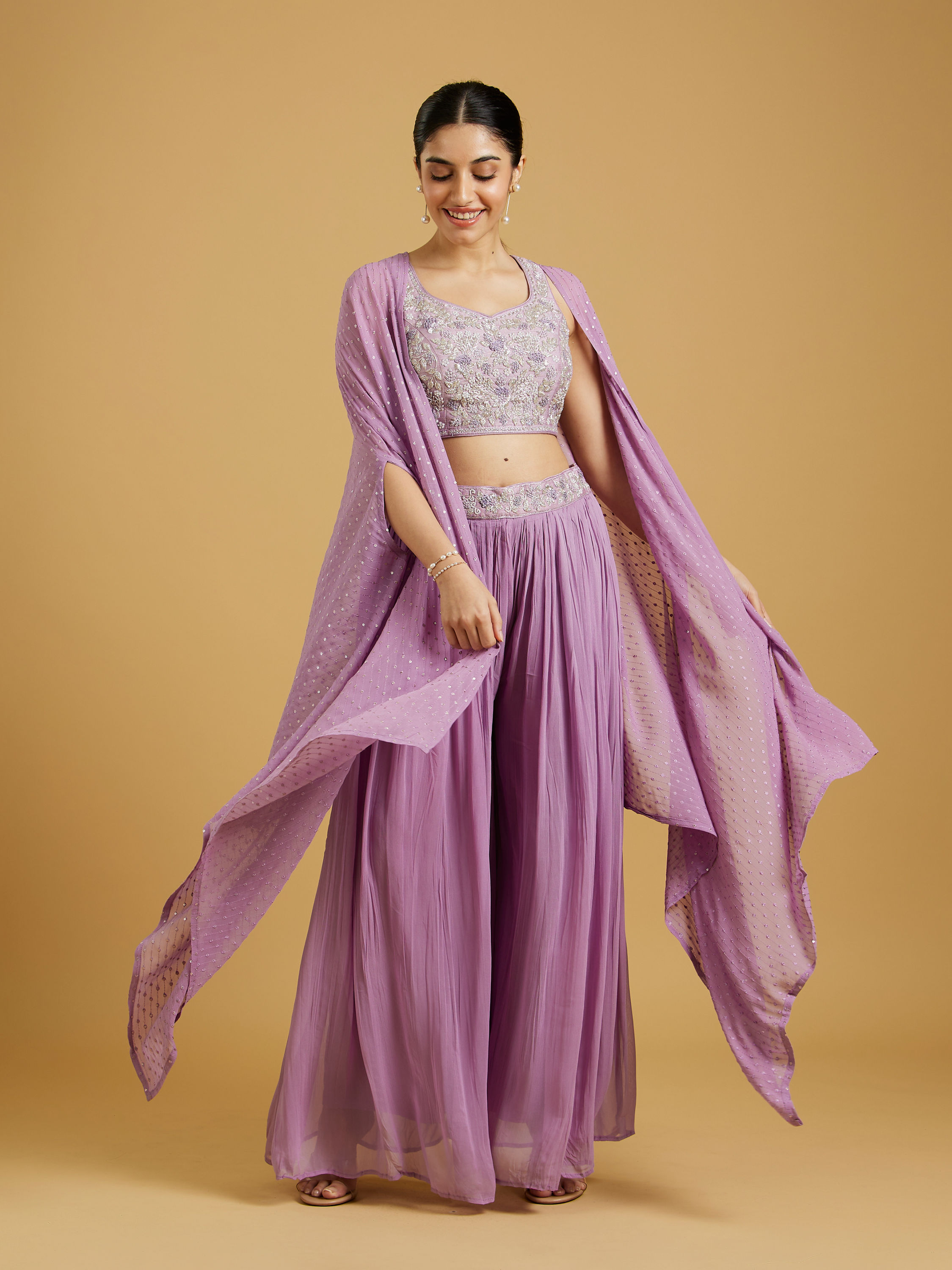 Mohey Women Regal Purple Georgette Indo Western