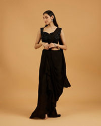 Mohey Women Black Georgette Stitched Suit Elegance
