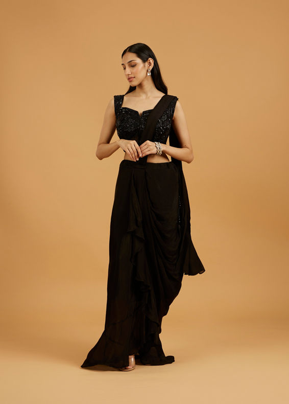 Mohey Women Black Georgette Stitched Suit Elegance