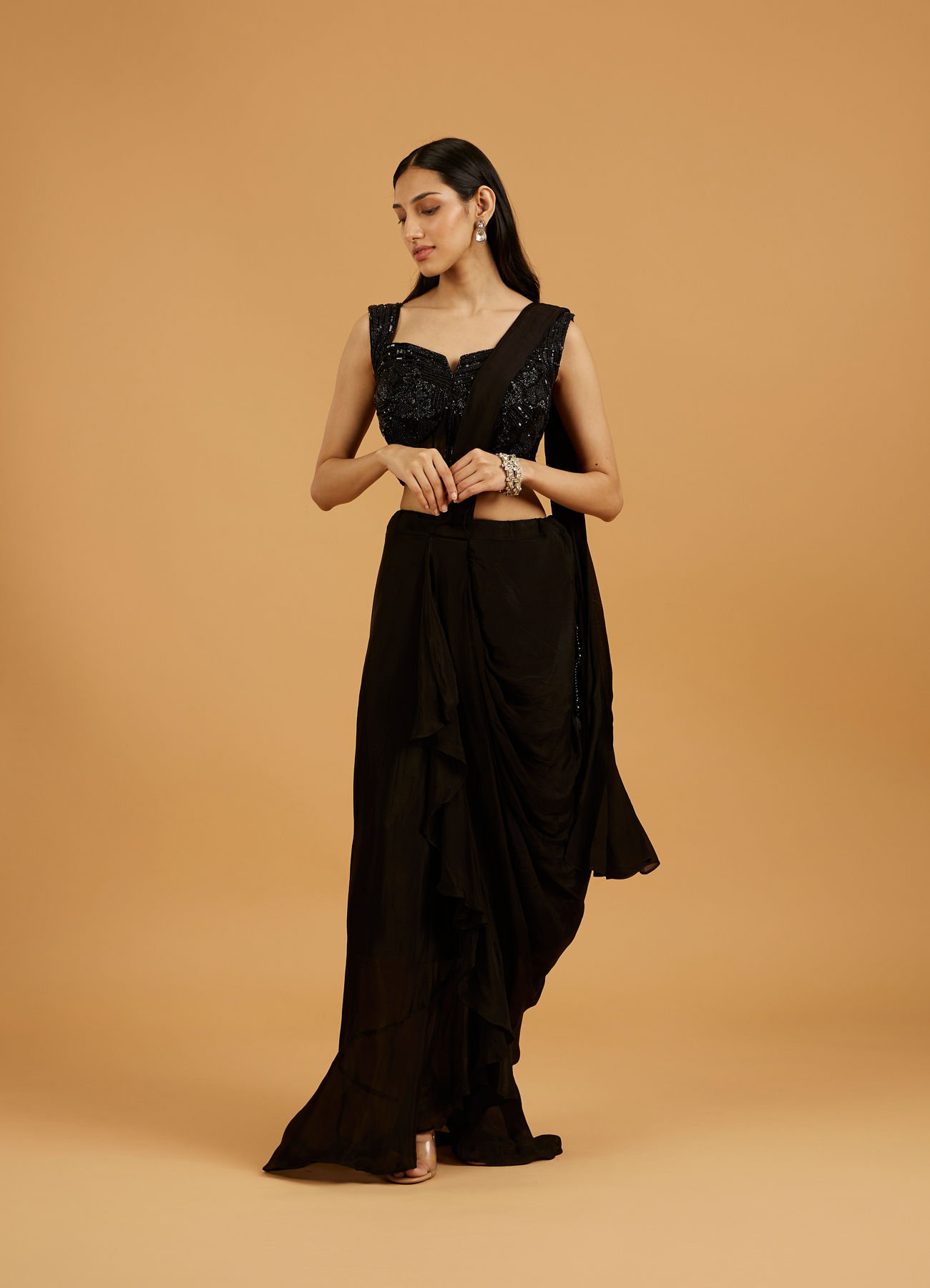 Mohey Women Black Georgette Stitched Suit Elegance