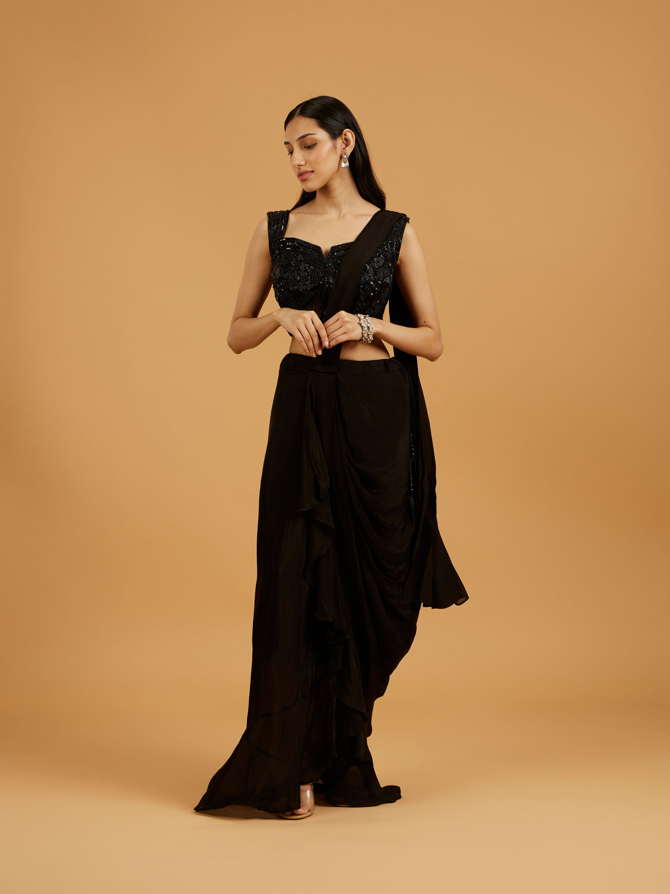 Mohey Women Black Georgette Stitched Suit Elegance