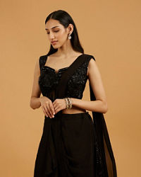 Mohey Women Black Georgette Stitched Suit Elegance
