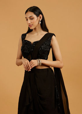 Mohey Women Black Georgette Stitched Suit Elegance