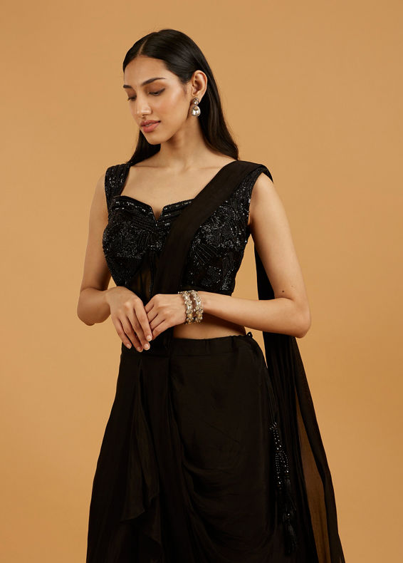 Mohey Women Black Georgette Stitched Suit Elegance