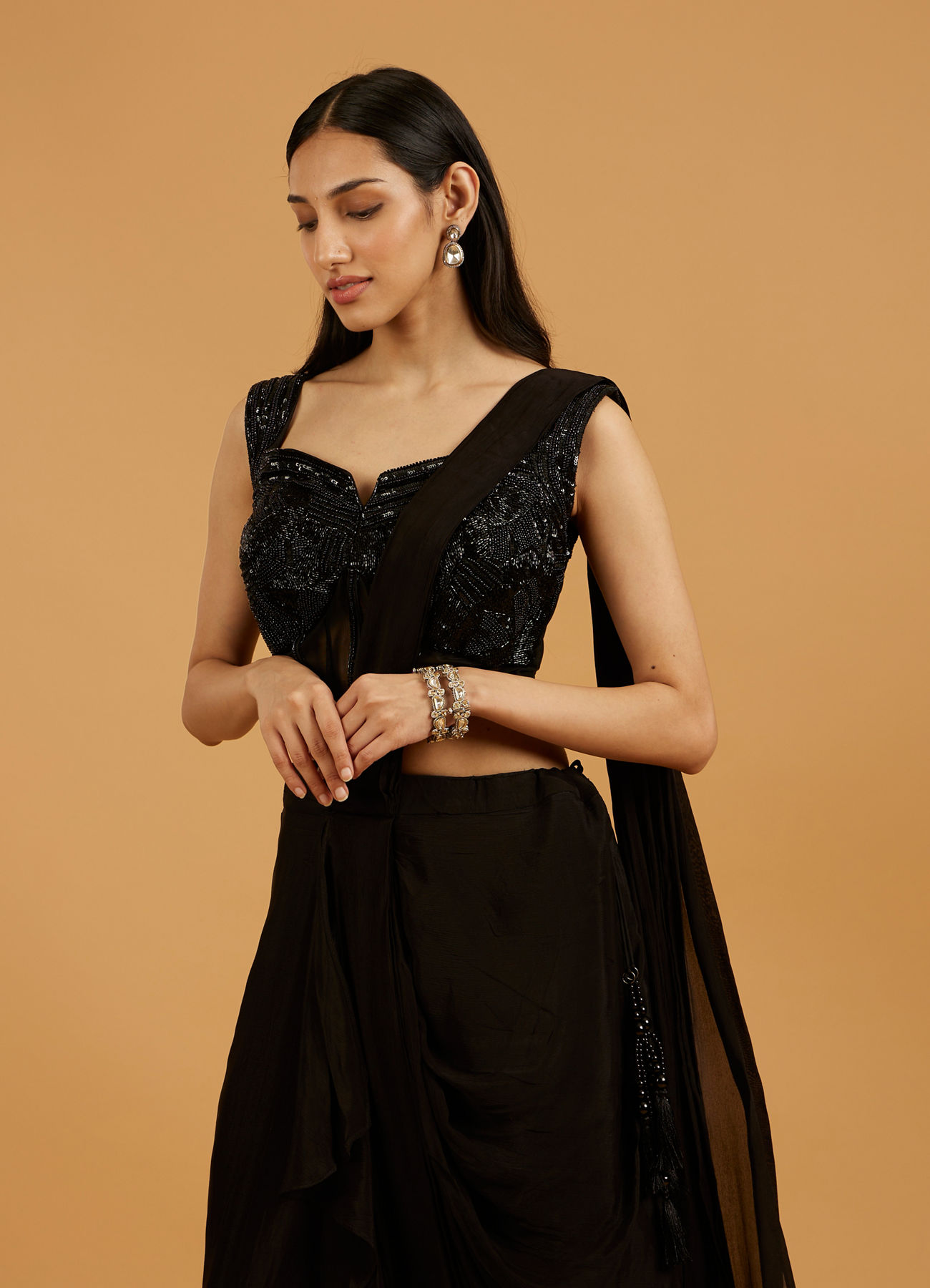 Mohey Women Black Georgette Stitched Suit Elegance