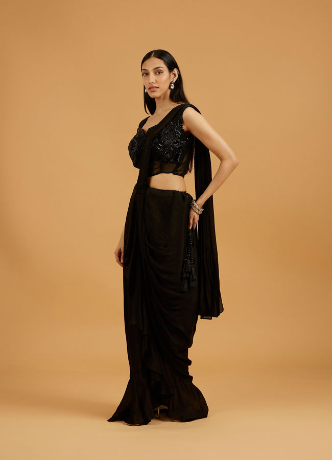 Mohey Women Black Georgette Stitched Suit Elegance