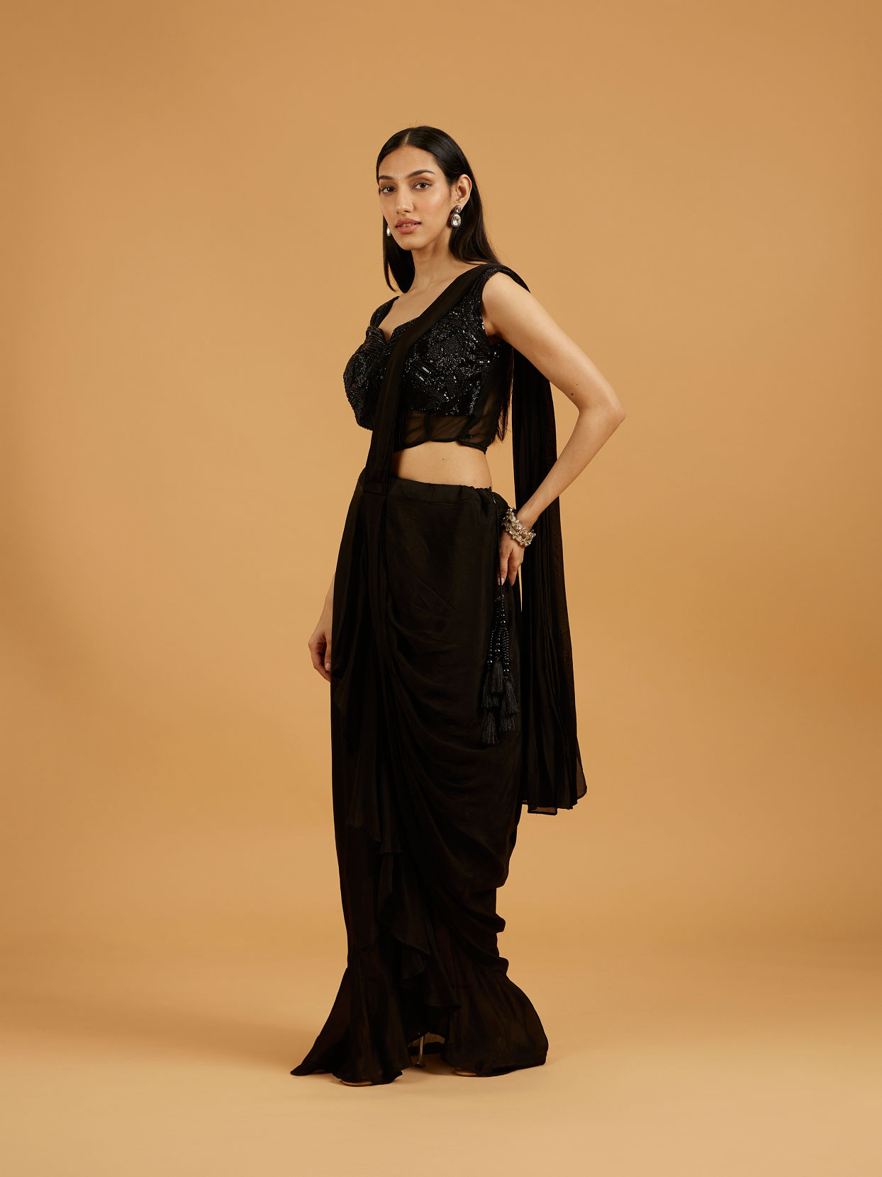 Mohey Women Black Georgette Stitched Suit Elegance