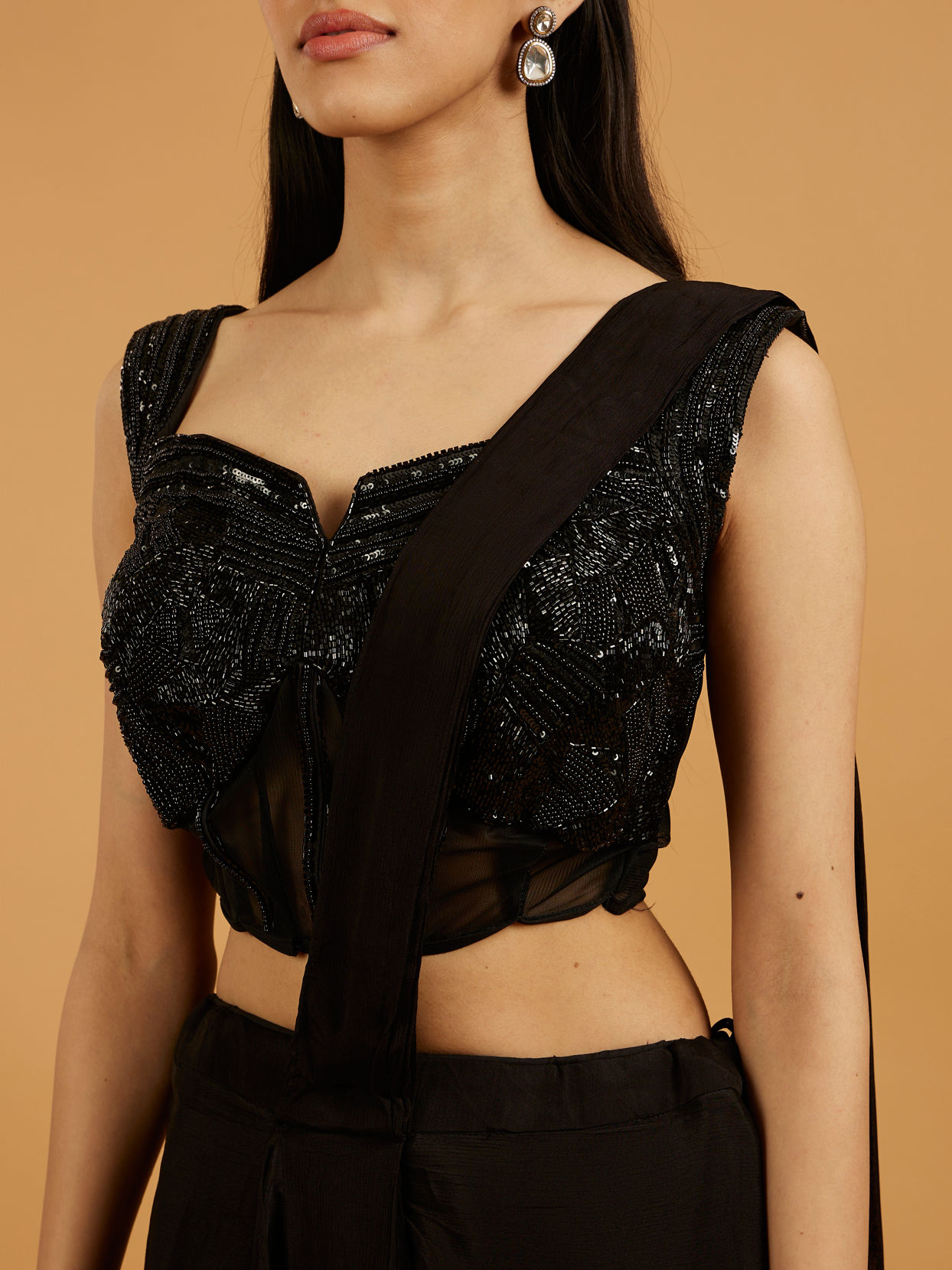 Mohey Women Black Georgette Stitched Suit Elegance