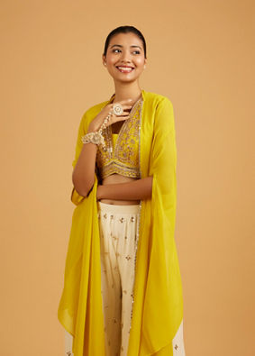 Mohey Women Sunshine Yellow Ombre Dyed Indo Western Set with Gota Patti And Sequin Work