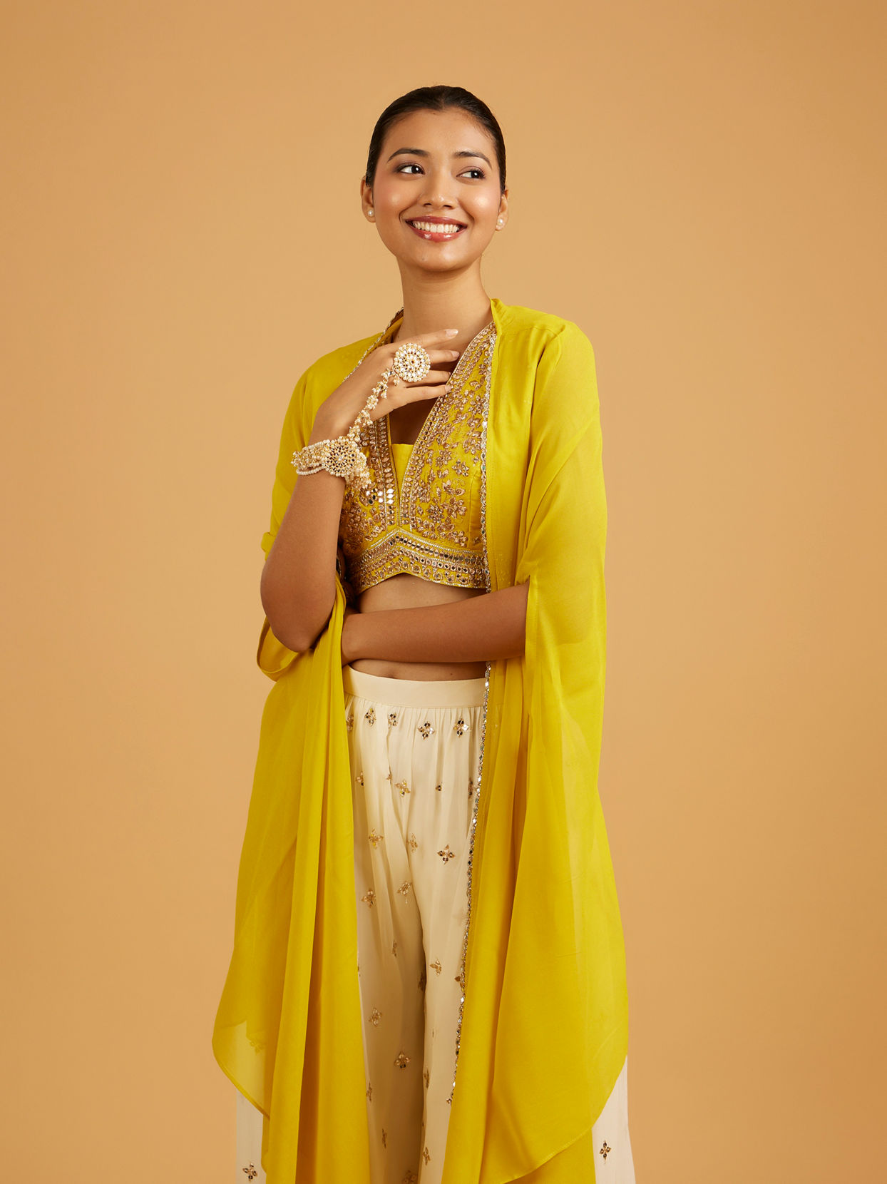 Mohey Women Embroidered Georgette Blouse and Palazzo Set