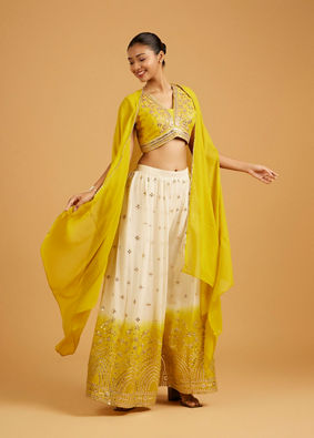 Mohey Women Sunshine Yellow Ombre Dyed Indo Western Set with Gota Patti And Sequin Work