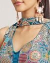 Mohey Women Teal Blue Circular Patterned Indo Western Set with Sequin Highlights