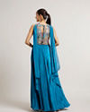 Mohey Women Teal Blue Circular Patterned Indo Western Set with Sequin Highlights