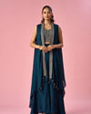Mohey Women Blue Chinon Indo Western with Embroidery