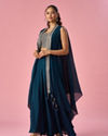 Mohey Women Blue Chinon Indo Western with Embroidery