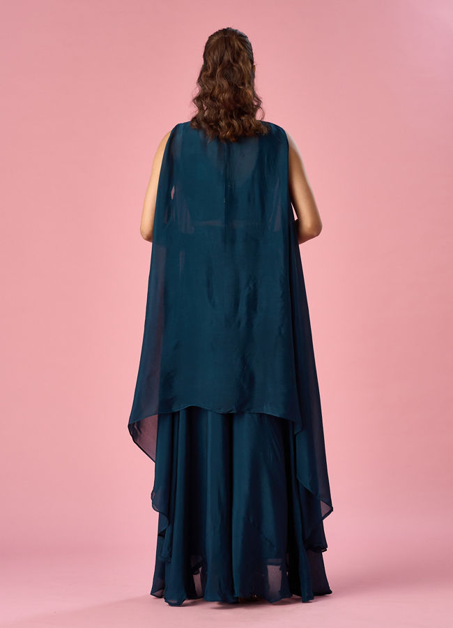 Mohey Women Blue Chinon Indo Western with Embroidery