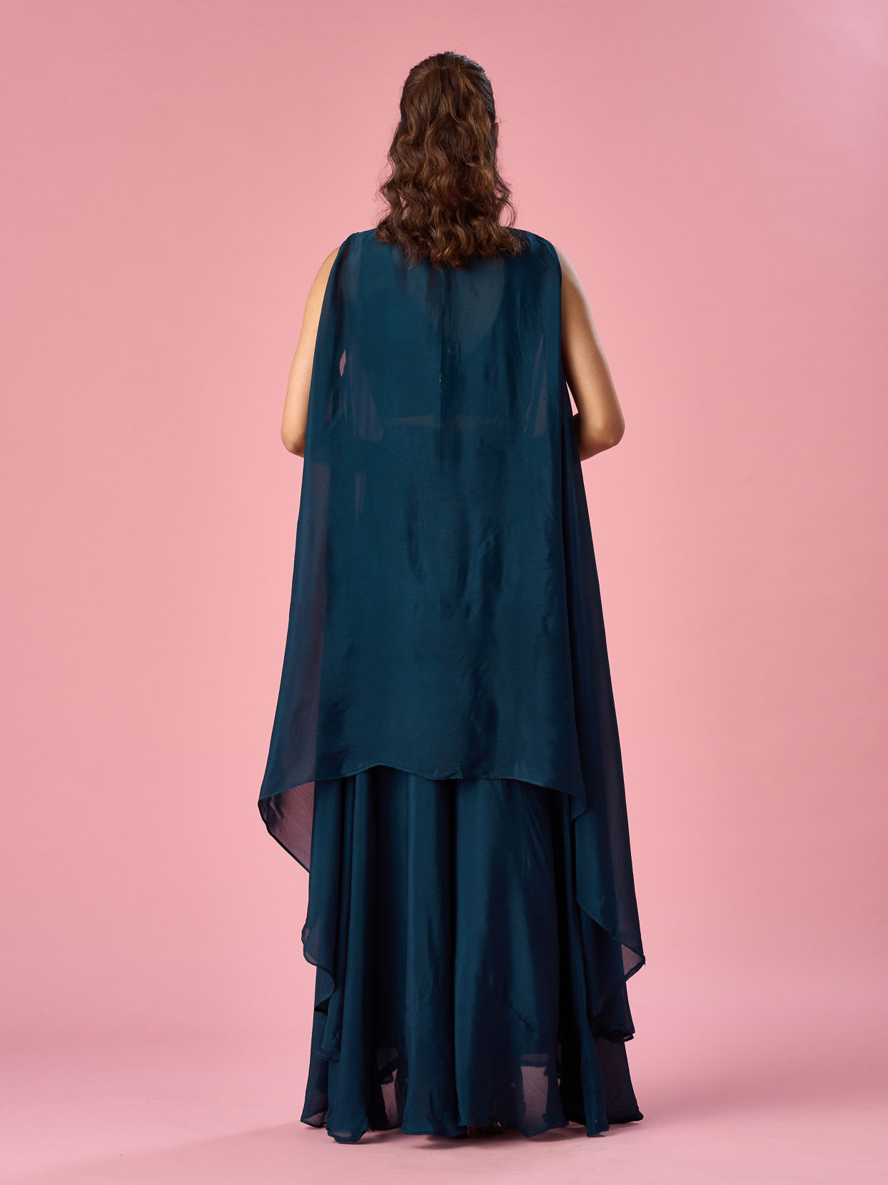 Mohey Women Blue Chinon Indo Western with Embroidery