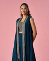Mohey Women Blue Chinon Indo Western with Embroidery