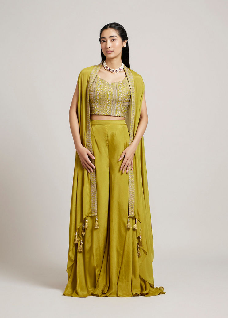 green indo western dress for women Green Chinon Silk Front Slit Anarkali Suit With Pant For Indian & Pakistani Wedding Festival